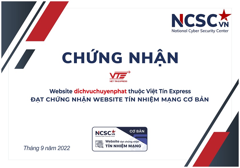 Việt Tín Express đã đạt chứng nhận Website Tín nhiệm mạng