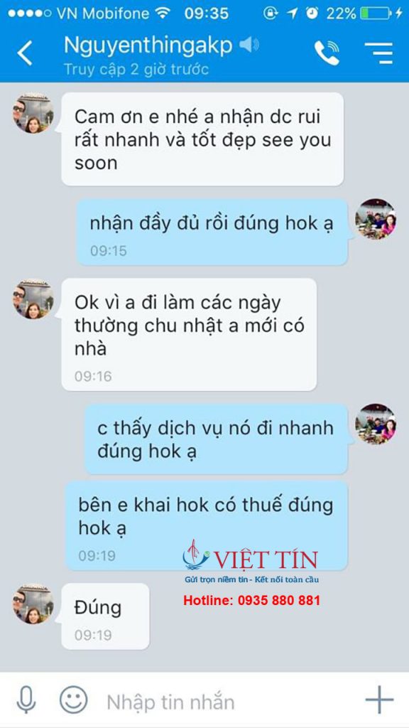 Việt Tín Express phản hồi của khách hàng