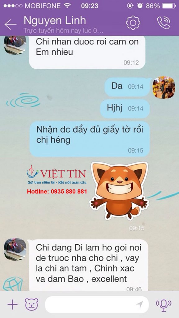 Việt Tín Express phản hồi của khách hàng